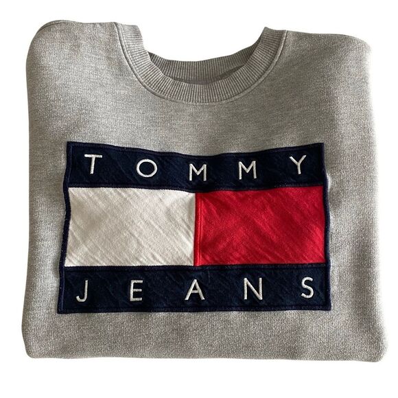 Vintage Y2K Tommy Jeans Tommy Hilfiger Logo Patch Sweatshirt Gray Size Small - Picture 3 of 7
